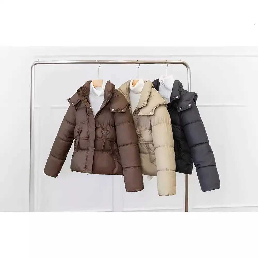 Hooded Down Cotton Jacket Womens 2024 Winter New Fashionable Sweet Patchwork Warm ParkasT251105