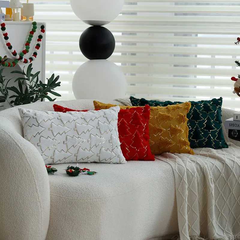 30x50 Christmas Tree Plush Decorative Cushion Cover Sequin Throw Pillow Cover for Living Room Sofa Bedroom Christmas Decoration Y251105