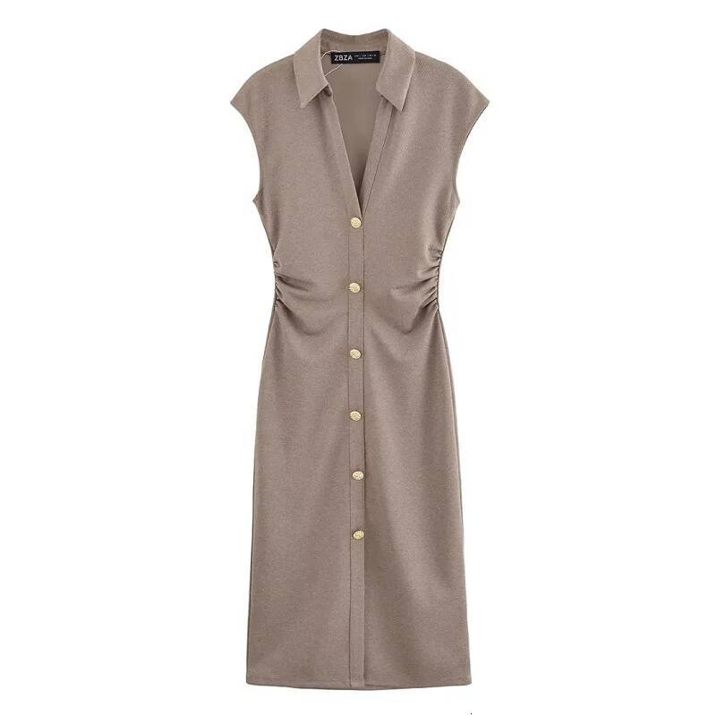winter jacket women HXAO Ruched Women's Summer Bodycon Elegant Party Sleeveless Solid Midi Dresses Button Long Shirt Dress 088