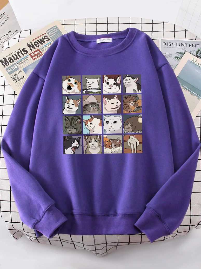 Funny Meme Cats Printing Woman Sweatshirt vintage Oversize Hoody Street Casual Loose Hoodie simple Soft New Tracksuit FemaleT251105