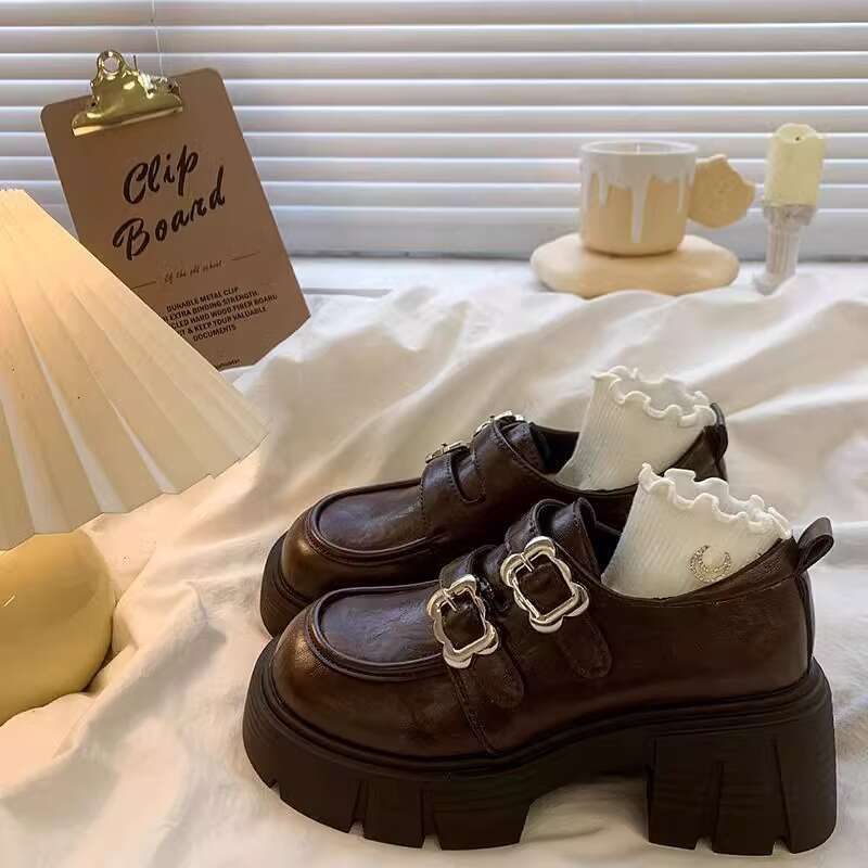 British loafers for women in the spring autumn of 2025, new style with heels and thick soles, fashionable stature, Mary Jane small leather shoes