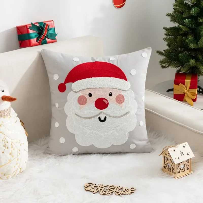 Christmas Pillow Cover Decorative Santa Claus Cartoon Printed Embroidered Pillow Cushion Cover Home Sofa Xmas Cushion Cover Y251105