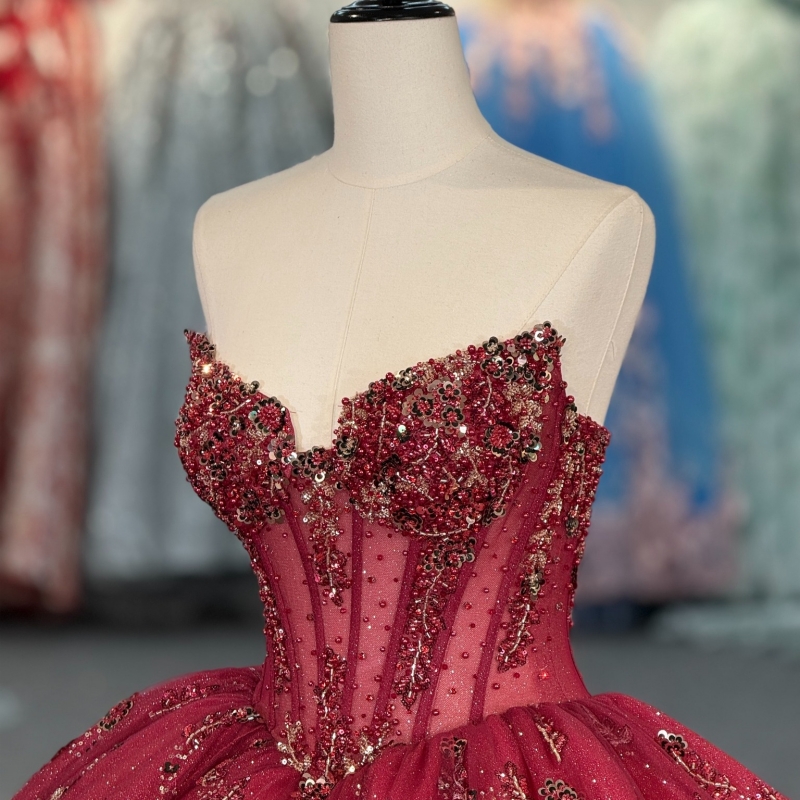 Red Shiny Quinceanera Dresses Off The Shoulder Sequin Applique Lace Beading Tull Party Birthday Sweet 16 Dress Vestidos 15 Anos