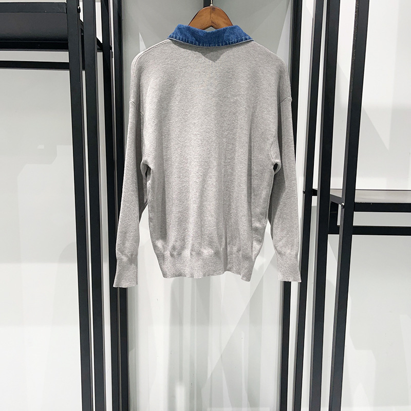 Women's Sweaters Knit Sweater Embroidery polo sweater Denim Splice Turn-down Collar Long Sleeve Female Pullover With Buttons Autumn Winter design