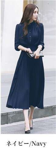 Chiffon Long Sleeve Spring New Slim Waist Slimming Korean Style Elegant Pleated Dress B5