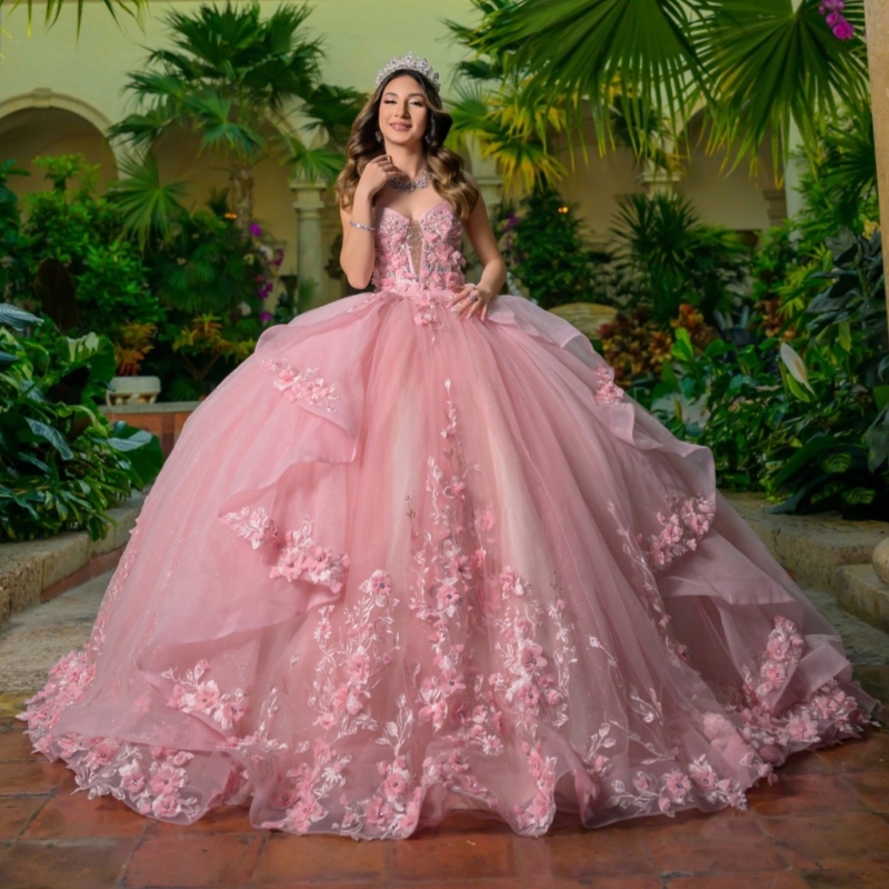 Pink Shiny Quinceanera Dresses Off The Shoulder Applique Flower Beads Party Birthday Sweet 16 Dress Vestidos 15 Anos