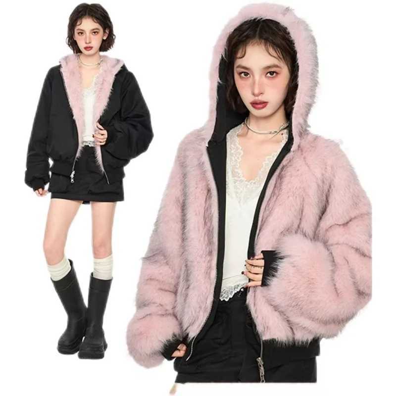 2025 new double-sided wear American street hooded jacket Y2K retro fashion women thickened warm hooded short cotton jacket J251105