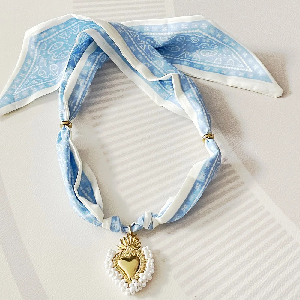 Sweet Soft scarf Necklace with colorful Beaded Stainless Steel Heart Pendant Boho Jewelry 251031