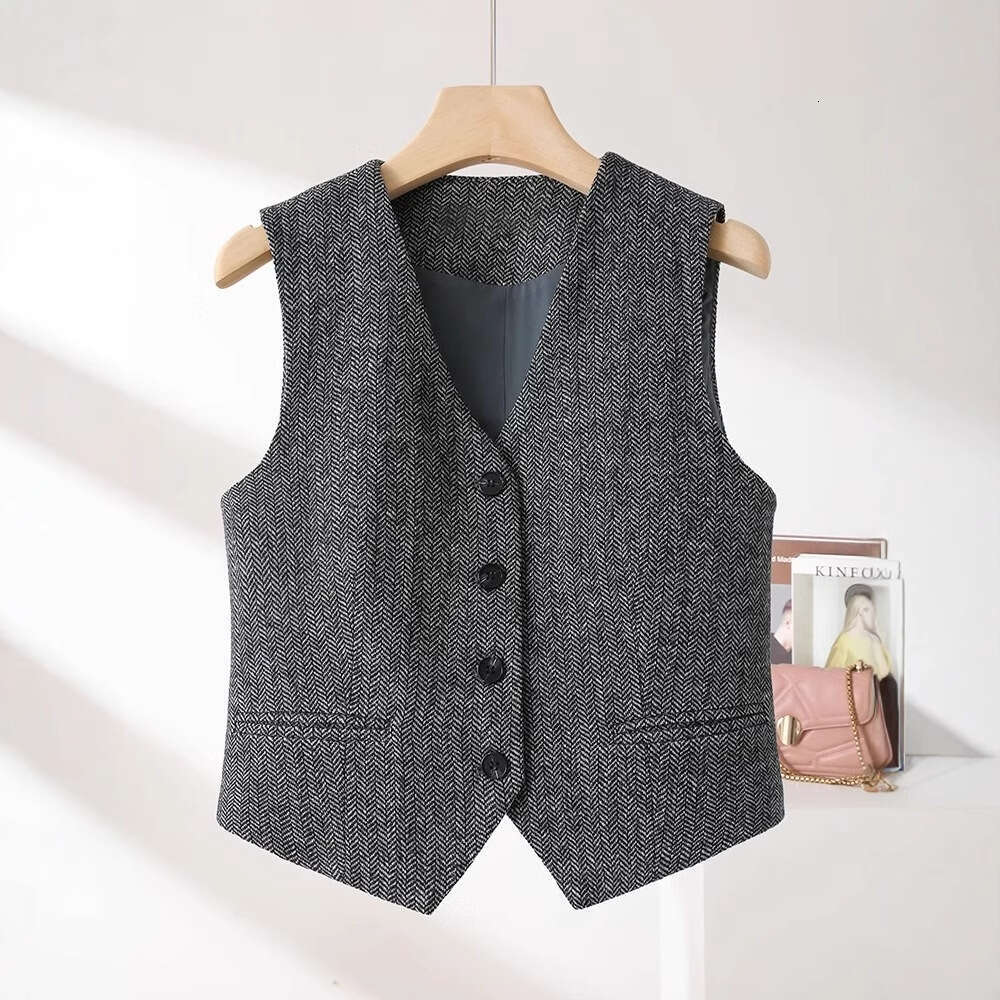 And Autumn Layered British Old Money Style Woolen For Women, Spring New Sleeveless Vest Jacket B5