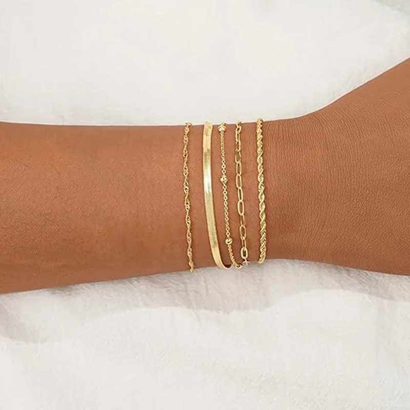 Elegant Adjustable 14K Gold Plated Stacked Bracelet for Women Jewelry Trendy Minimalist Dainty Bracelet for Everyday WearXJ251105