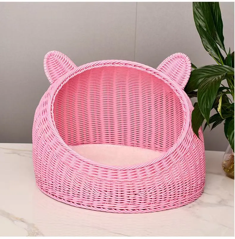 Rattan cat nest dog nest pet nest winter warm all semi-enclosed four seasons general purpose can be dismantled and washed cat sleeping nest villa