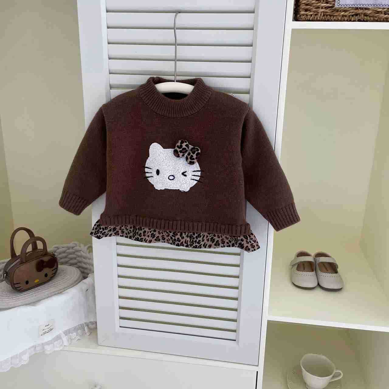 Sanrio MMTKIDS 2025 Autumn and Winter New Korean Style KT Cat Bowknot Girls Pullover Sweater N735 H251105