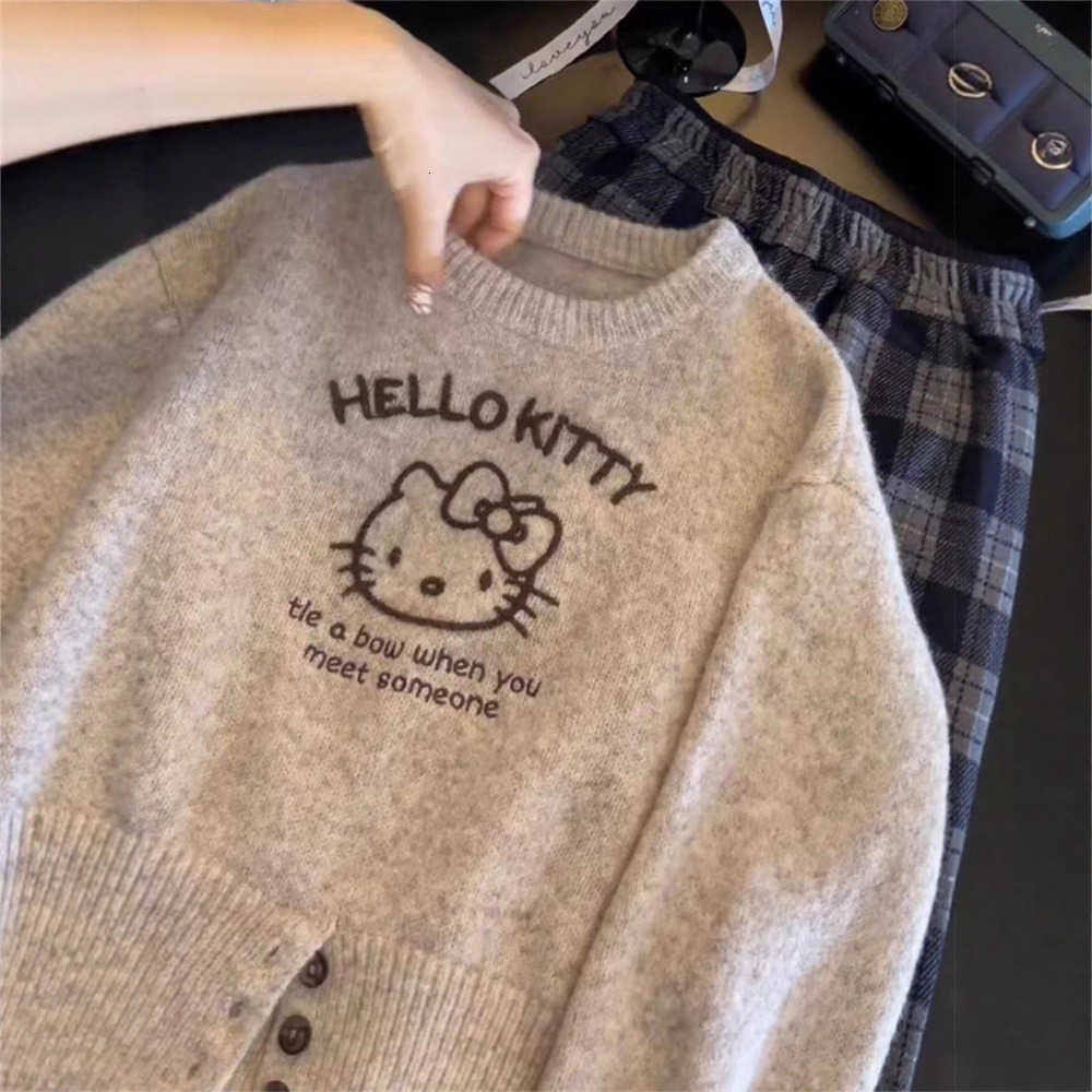 Sanrio Girls Sweater Autumn 2025 New Korean Style Hello Kitty Knitted Sweater Autumn Childrens Knitwear Coat Top H251105