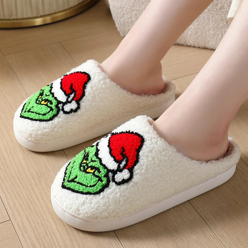 Womens 2025 Christmas Cartoon Animation Winter Slippers Warm Cotton Indoor Bedroom Plush Slides Shoes Comfortable Home Footwear 251031