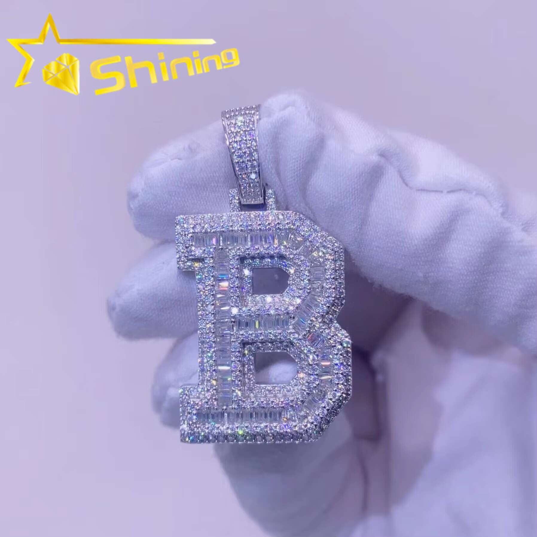 Pass Diamond Tester Custom S925 Sterling Silver Micro Pave Hip Hop Iced Out Vvs Moissanite Diamond Letter Pendant