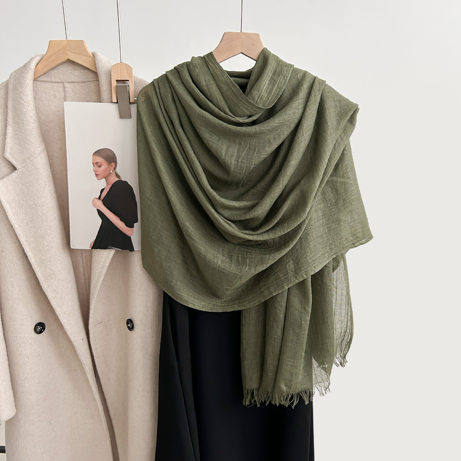 K308 Cotton and linen scarf high-end spring and summer all-match pure color Japanese and Korean atmosphere gauze scarf sunscreen shawl simple neck sca