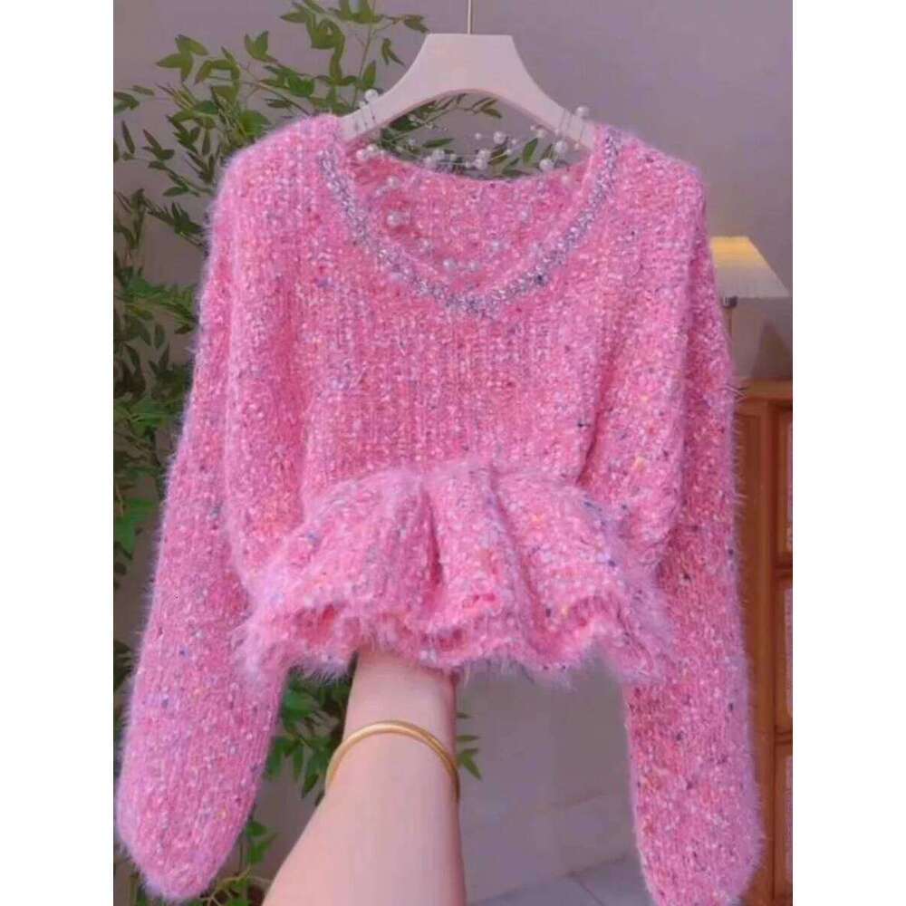 Korean Sle Soft Long Sve Women's Sweater Polka Dot Splicing Autumn Winter New Lazy Faion Personali Top Designer Sweater Bear Sweater