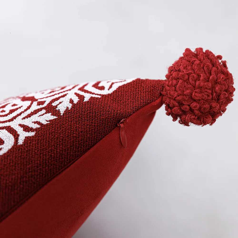 30x50/45x45cm Christmas Atmosphere Sofa Throw Pillowcase Red Yarn-Dyed Snowflake Single-Sided Cushion Cover Headboard Pillowcase Y251105