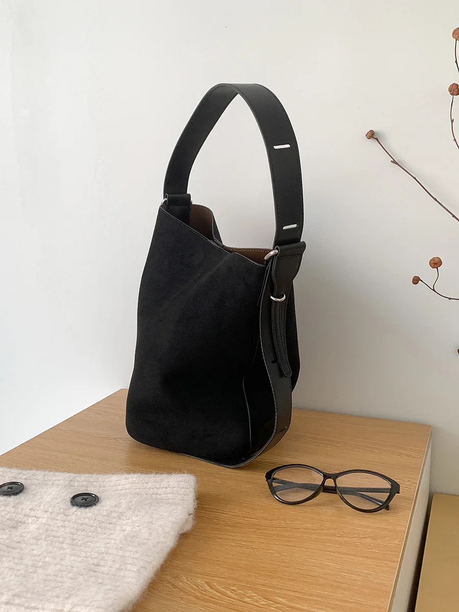 PU Leather Shoulder Bucket Bag Set For Women Faux Suede Big Capacity Shopper Tote big Handbag 251104