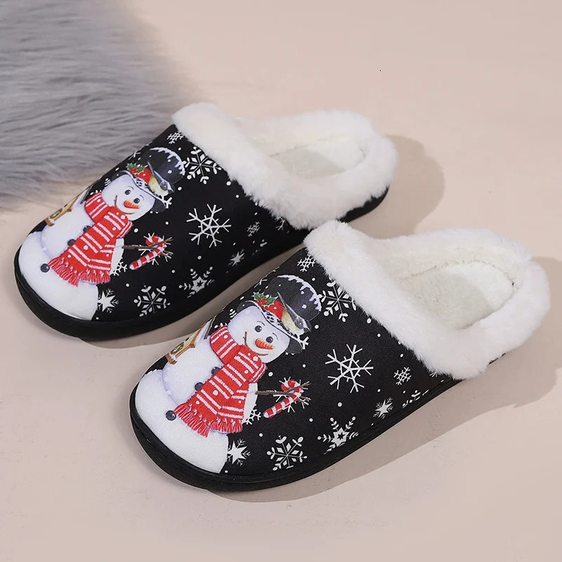 Christmas Cute Cartoon Cotton Slippers Women Mix Color Anti Slip Plush Slides Woman Indoor Comfort Warm Cotton Slippers Mujer 251031