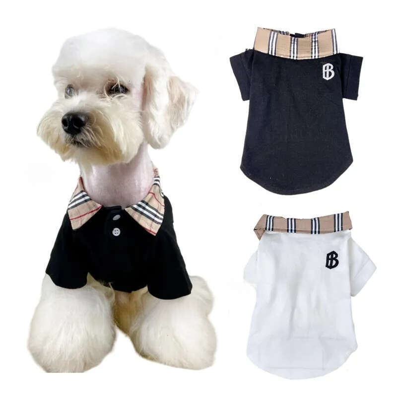 Dog Shirts Cotton Polo T-shirts For Small Dogs Designer Clothes Luxurious Apparel Embroidered Letters With Two-button Classic Plaid Pattern Collar