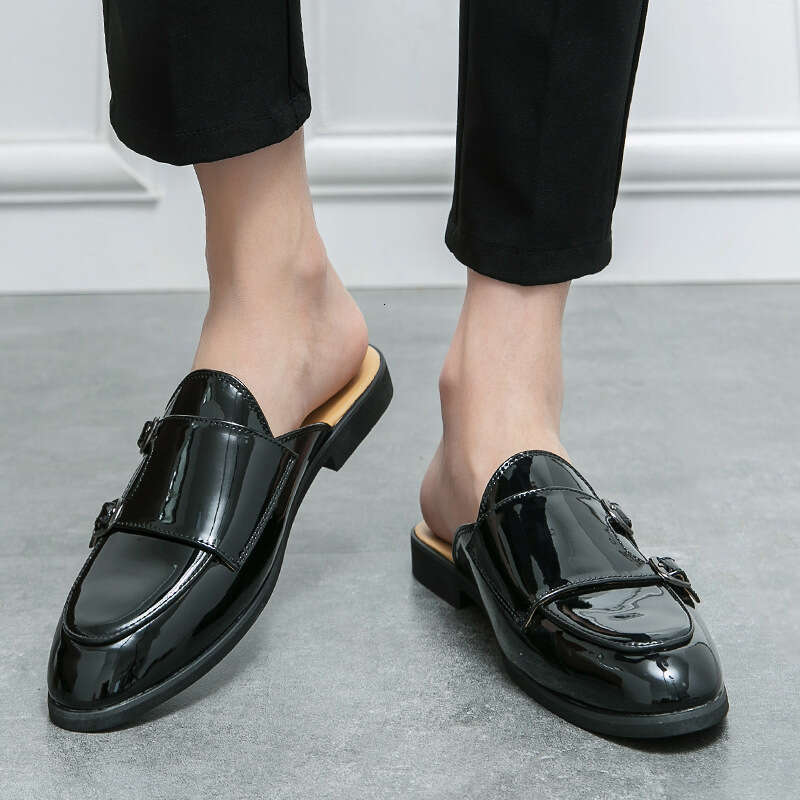 Large Men's Bean 38-47 Baotou Slippers with Bright Face, Driving and Dressing Room Shoes, One Foot Half Support Shoes