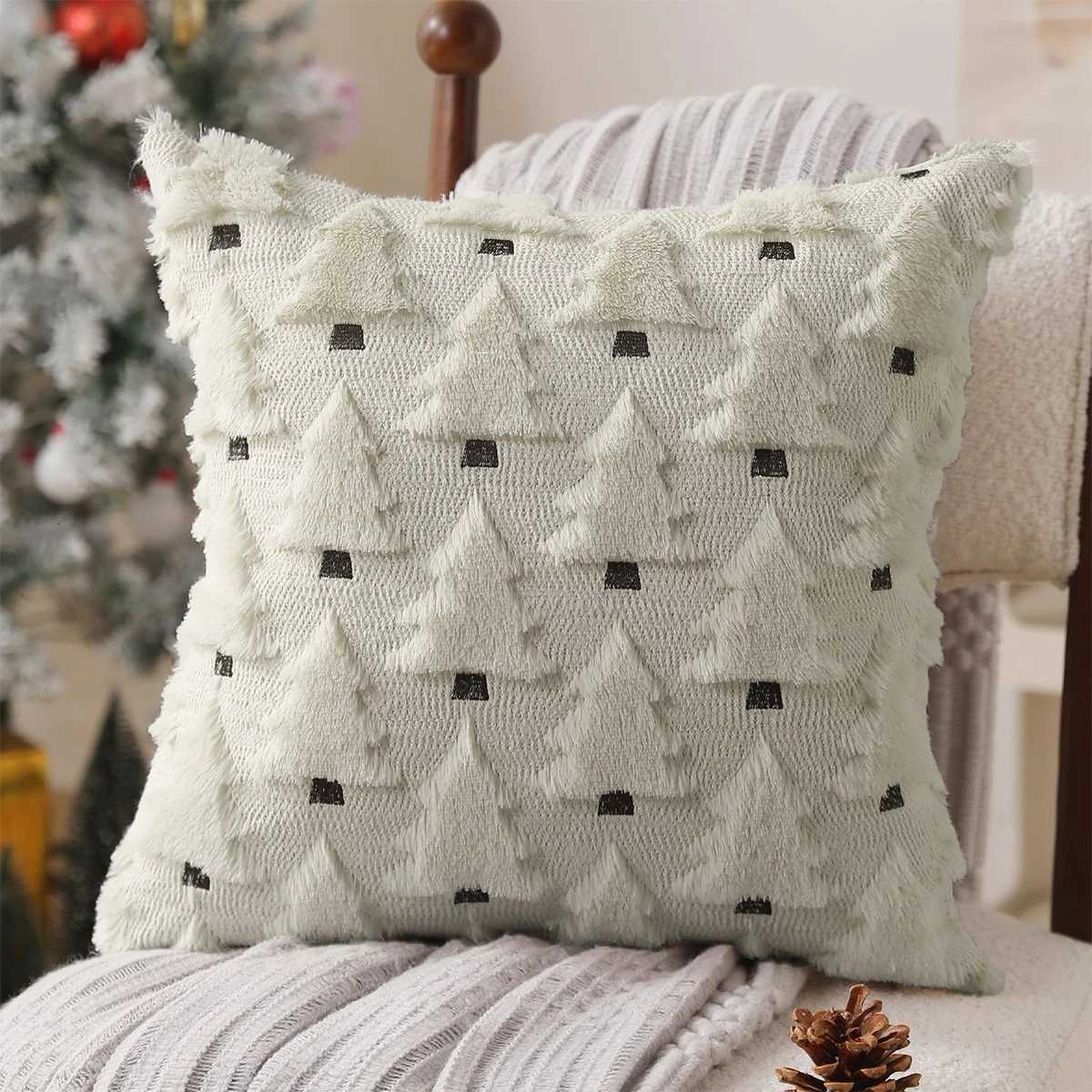 1pc Christmas Pillow Covers 18x18 inch Decorations 3D Soft Plush Faux Fur Wool jacquard weaving Christmas Tree Throw Pillow Y251105