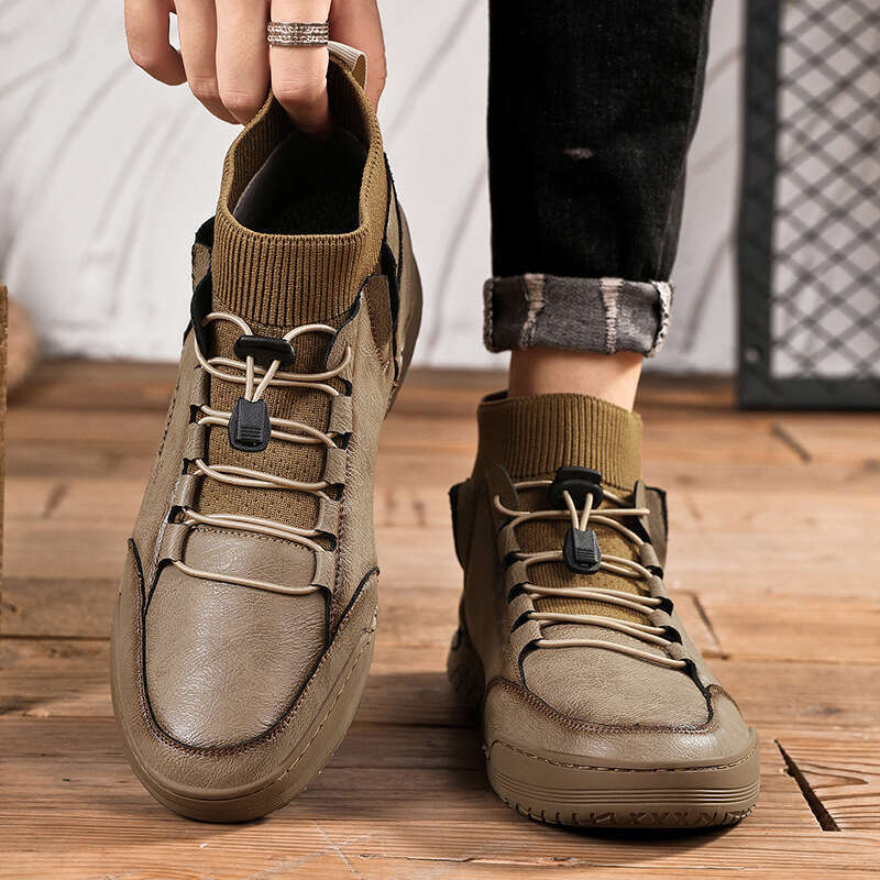 Large size winter plush Martin high top elastic band, warm cotton boots, men's casual leather shoes 9606