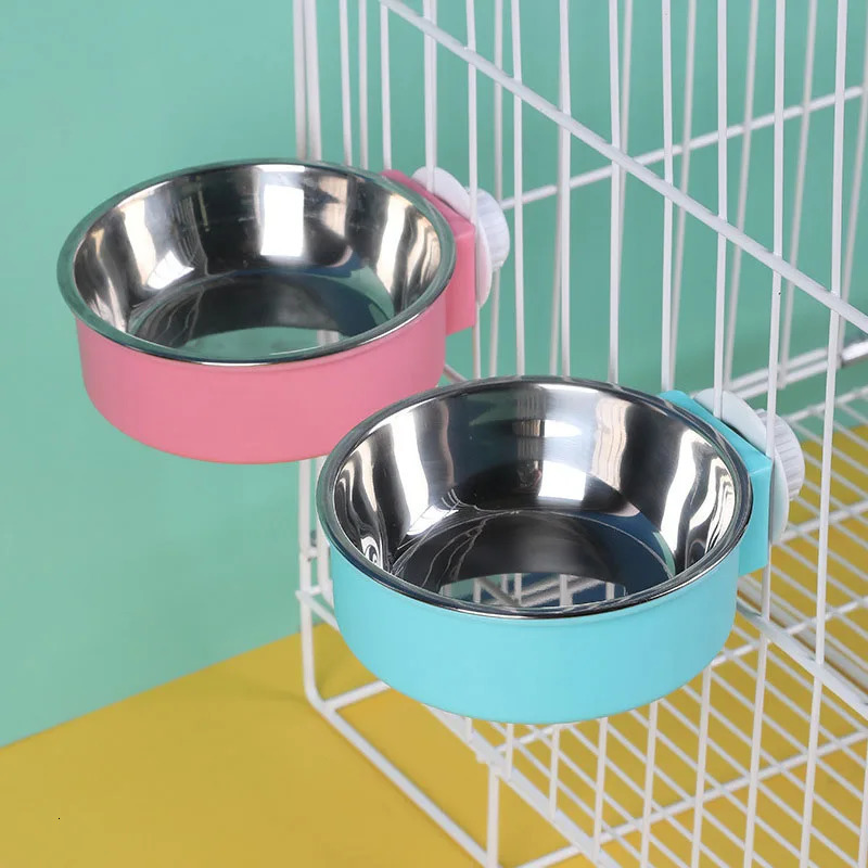 Pet feeding bowl hanging anti slip cat and dog food bowl stainless steel small dog water dispenser can be fixed on the cage pet supplies 250403