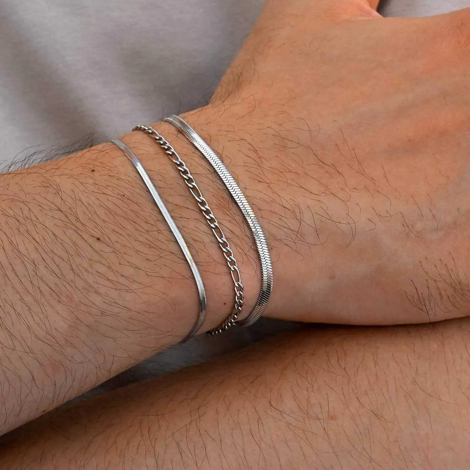 3pcs/set Minimalist Chain Bracelet for Men BoysStainless Steel Silver Color Chain Adjustable WristbandSimple Jewelry Set GiftXJ251105