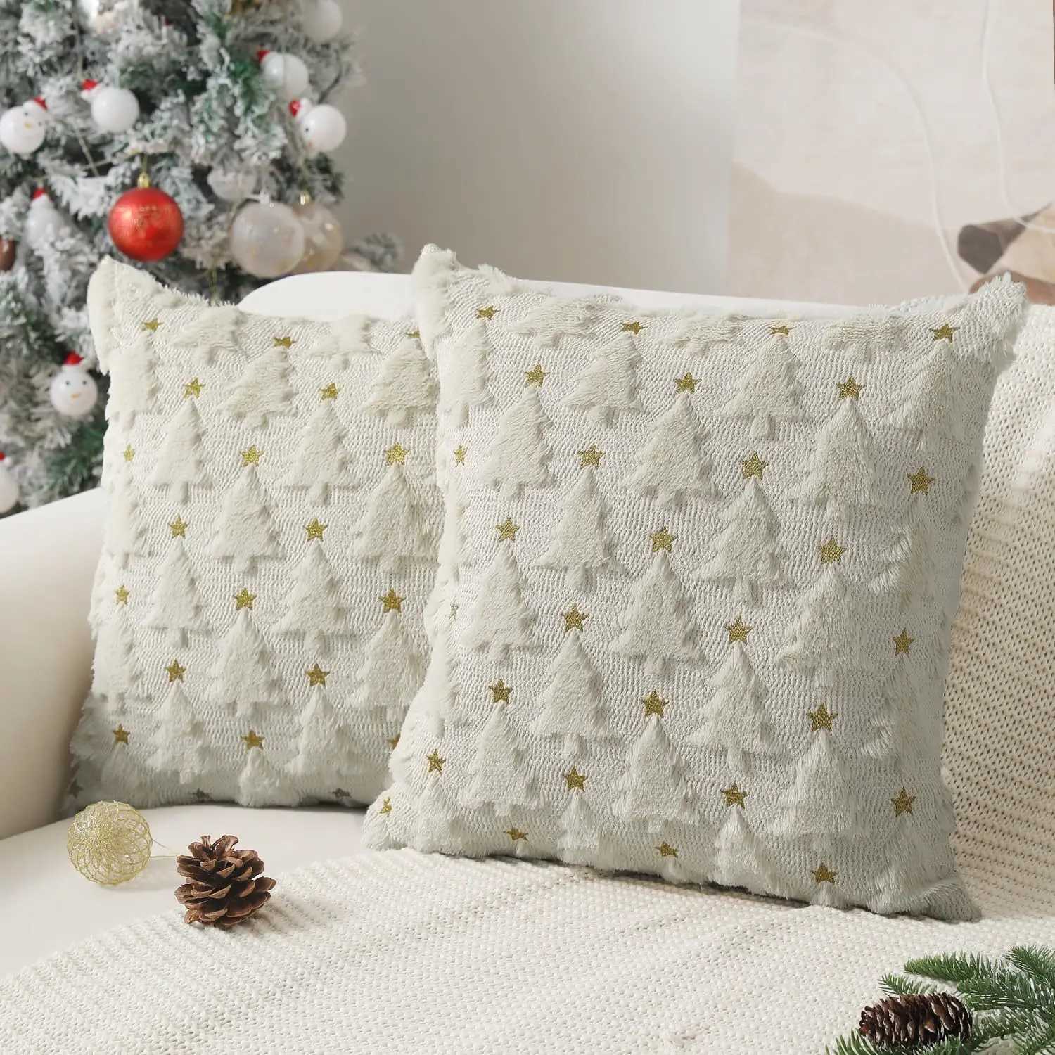 Christmas Pillow Cover Cute White Ghost Spooky Square Throw Pillows Soft Plush Faux Fur Fall Decorative Cushion Covers for Couch Y251105