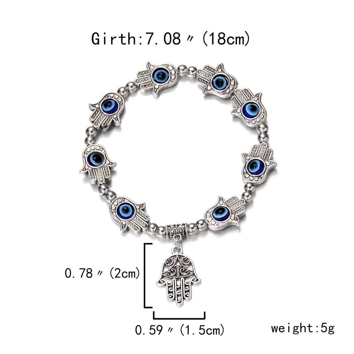 Vintage Hamsa Hand Fatima Evil Eyes Beaded For Women Men Trendy Ethnic Turkish Lucky Demon Eye Palm Hand Bangle Jewelry C251105