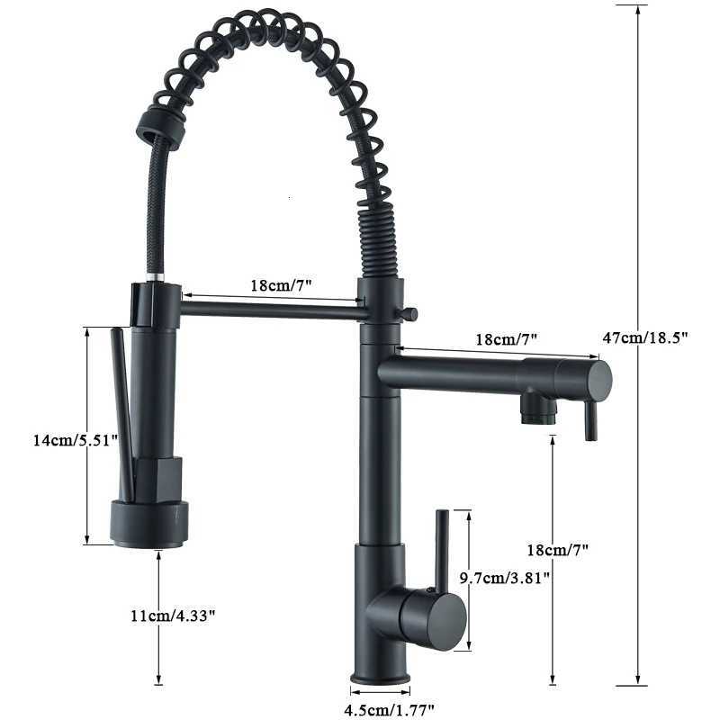 Rozin Black Spring Pl Down Kitchen Sink Faucet Deck Mounted Dual Spout Hot Cold Water Mixer Tap CraneSingle HandleSUS 304 Y251104