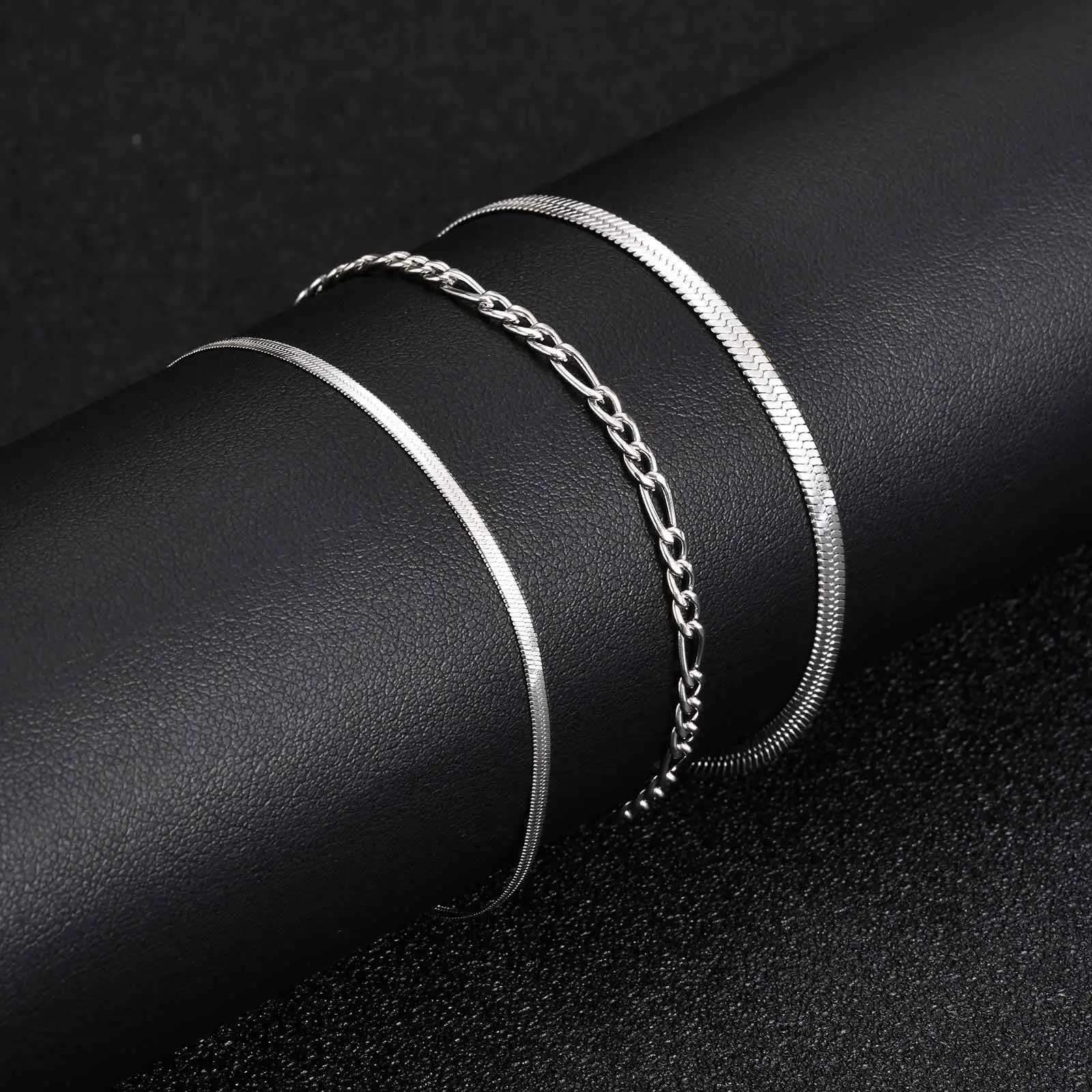 3pcs/set Minimalist Chain Bracelet for Men BoysStainless Steel Silver Color Chain Adjustable WristbandSimple Jewelry Set GiftXJ251105