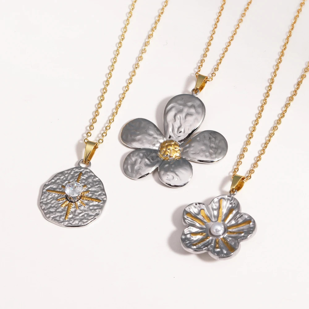 Color Preservation Stainless Steel Flower Pendant Necklace For Women Gold Silver 18K Goldplated Waterproof Jewelry 251031