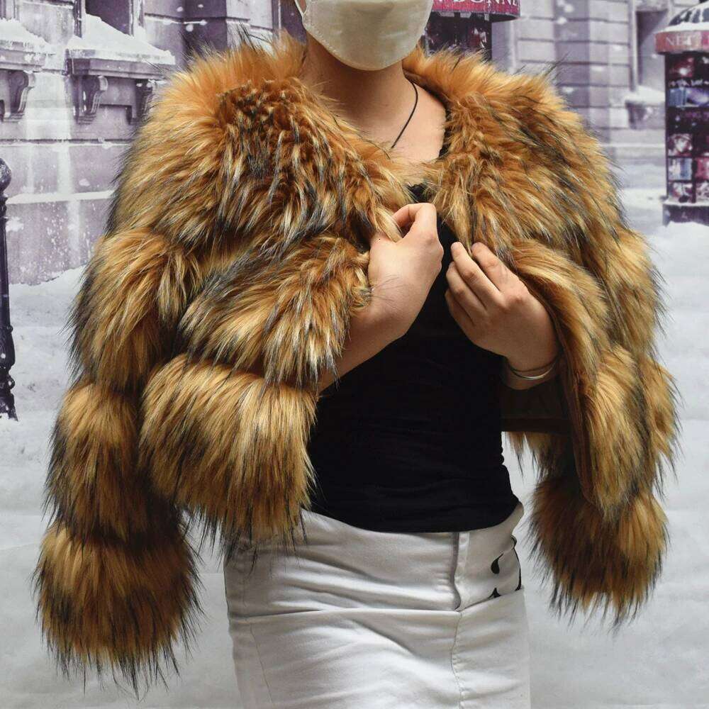 HOOOFUR Faux Women's Jacket Winter Fashion Warm Thick Fox Raccoon Leather Brown Plus Size Especially Fake Fur Cold Coat