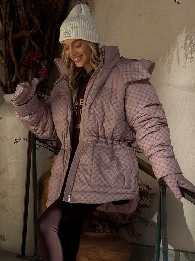 Print Hooded Jacket Women Clothing Trend Zipper Parkas Puffer Down Cotton Coats Design 2025 Vintage Windproof SnowwearT251105