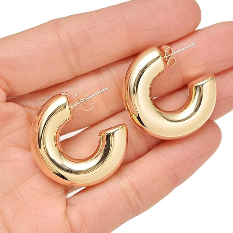 8 Pairs Chunky Hoop Earrings Sets for Women Lightweight Twist CZ Open Huggie Hoops Minimalist Thick Cartilage Hollow Earring Piercing Jewelry Gift Gol