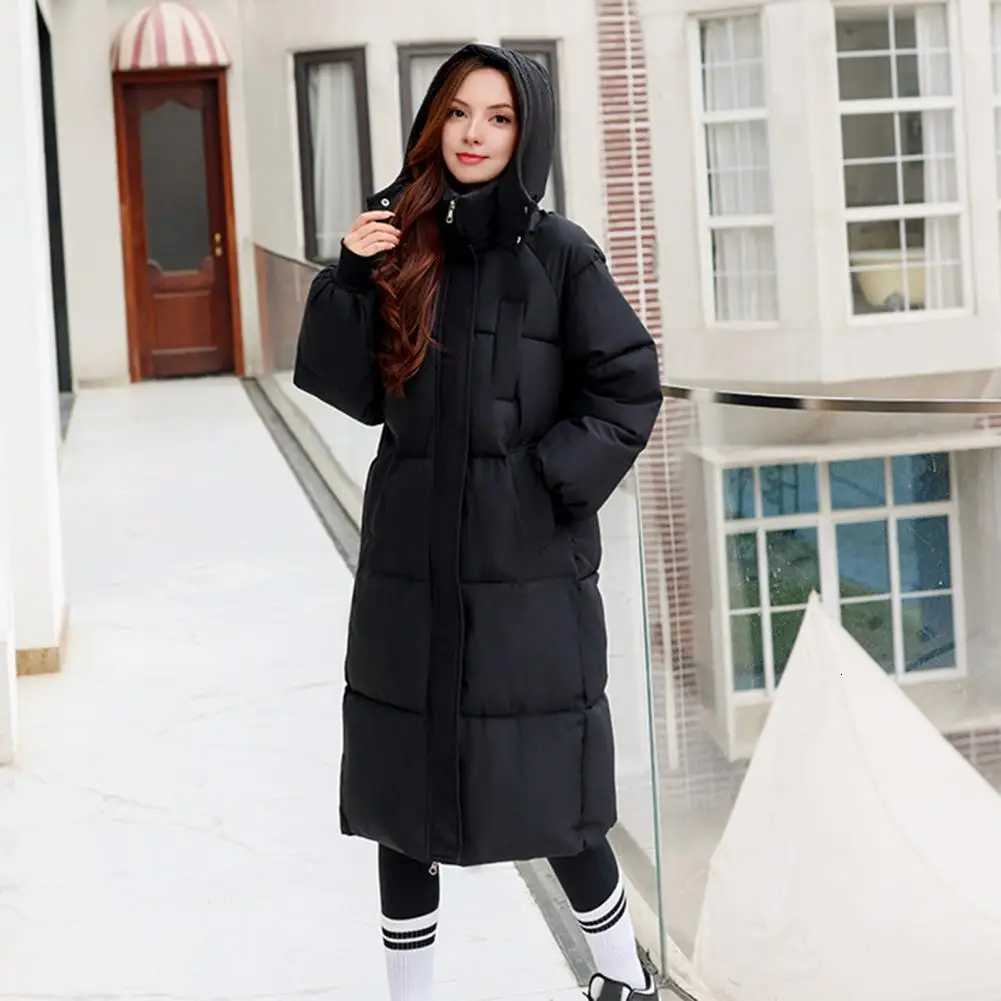 Long Puffer Jacket for Women Thicken Warm Quilted Hooded Coat Zip Up Full Length Down Coat Snow Outercoat Korean Winter JacketT251105