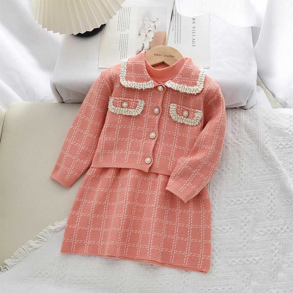 Autumn Winter Fashion Elegant Girls Clothes Plaid Long Sleeved Cardigan JacketSleeveless Dress Solid Color Childrens Clothing Y251105