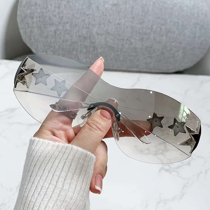 New Women's Fashion Y2K Sunglasses Star Decorative Large Frame Sun Glasses Outdoor Sports Cycg Eyewear UV400 Gafas De Sol