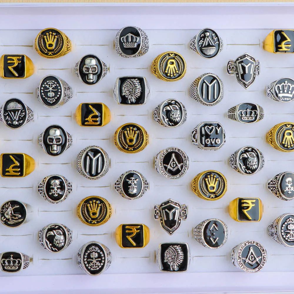 Pack of 20pcs Lot Mens Vintage Animal Silver Plated Metal Jewelry Rings For Women Mix Snake lion tiger Dog Wolf Etc Style 251031