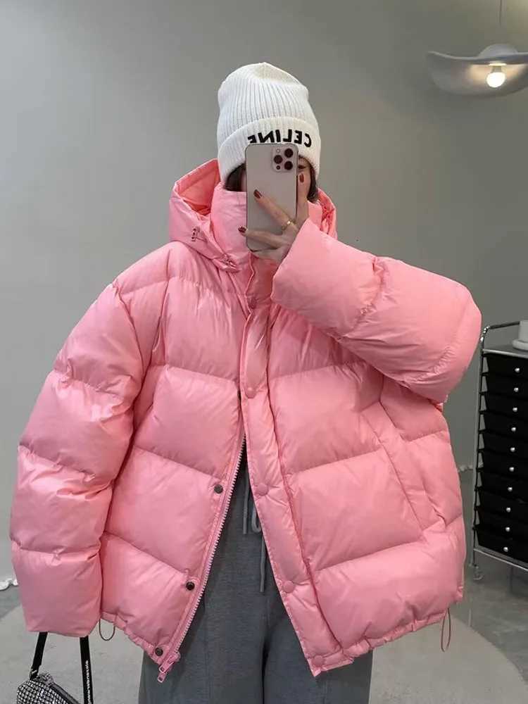 90 Duck Down Jacket Women Fall Winter 2023 New Long Sleeve Thicken Warm Loose Puff Jackets Chic with Hood Feather CoatsT251105