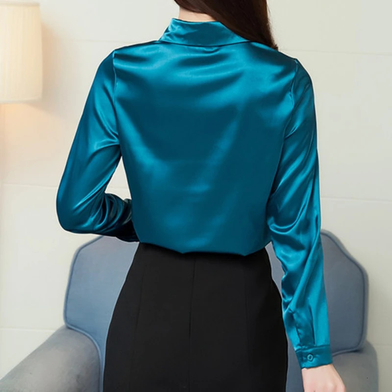 Stinlicher satin silk shirt womens autumn long sleeved elegant workwear top Korean fashion purple blue shirt 250402