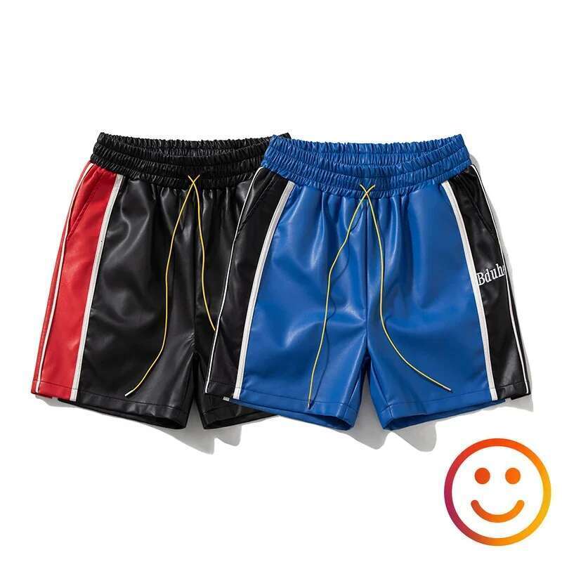 Men's Shorts Pure Leather Black Red Green Borad Shorts Pockets 2024 Summer Men Women High Quality Yellow Drawstring Beach Shortpant Breeches