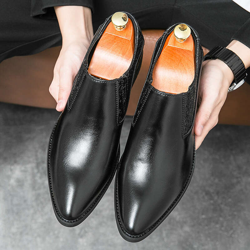 Large fitting low cut sizes 38-46, men's formal business casual leather shoes, pointed wedding shoes