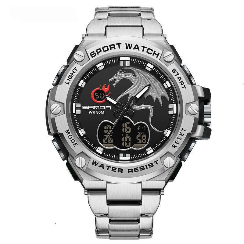 DHwatches Sanda Brand Business Steel Band Electronic Multifunctional Watch Waterproof Alarm Clock Sports Men's Wristwatch