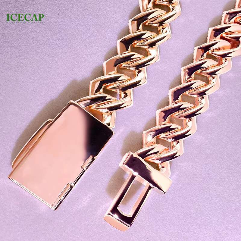 Heavy Solid 925 Silver Rose Gold Trapezoid Cuban Chain Necklace Moissanite Diamond Bracelet for Rapper HipHop Cuban Link Chain