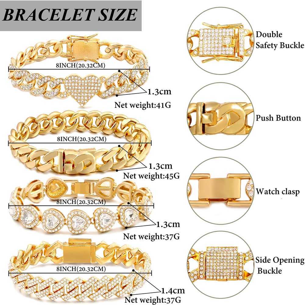 Iced Out Crystal Heart Tennis Chain Miami Cuban Link Chain Bracelet for Women Men Hiphop Chunky Chains Bracelets JewelryXJ251105
