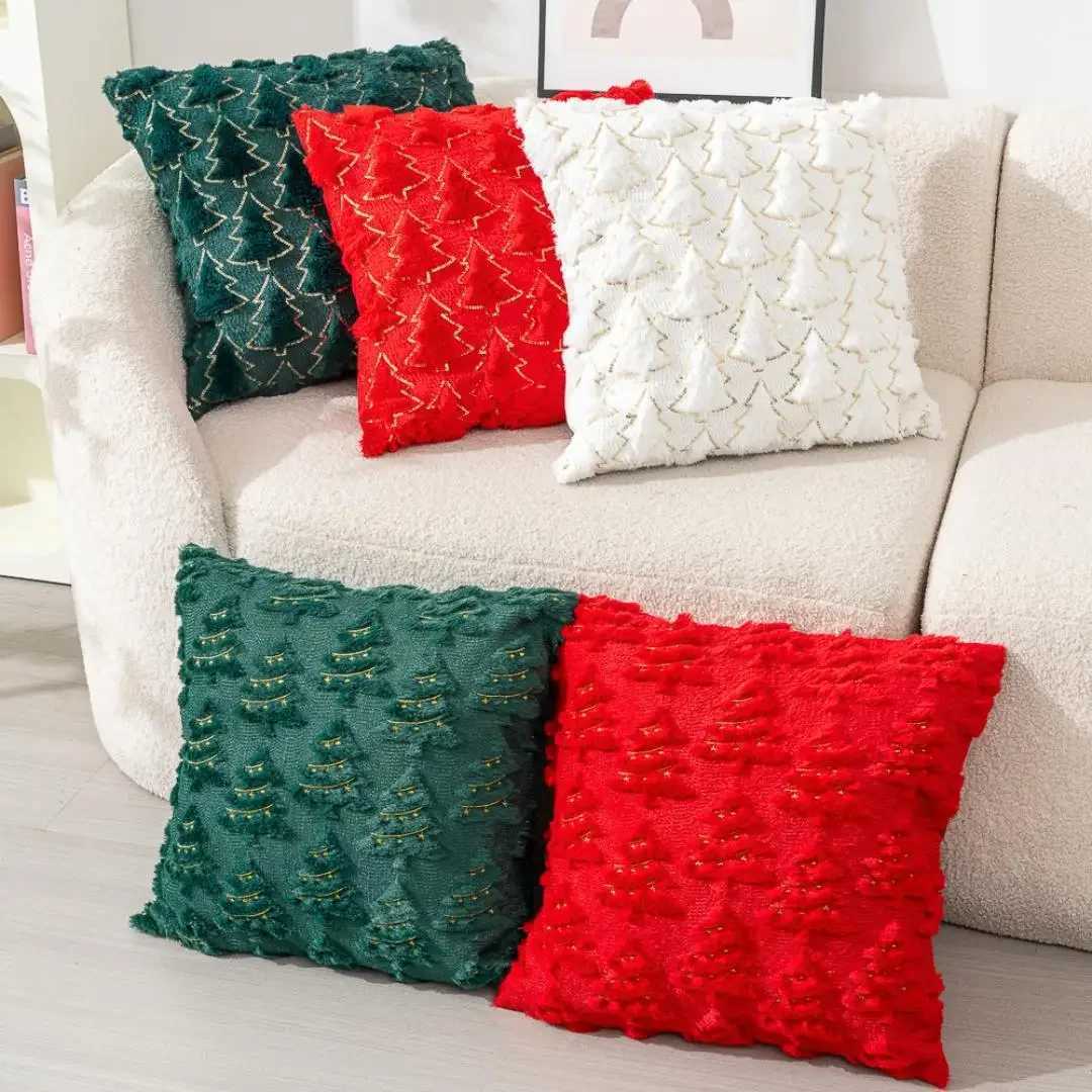Christmas Lights Embroidery Pillow Cover American Retro Living Room Sofa Pillow Cushion Christmas Atmosphere Home Decoration Y251105